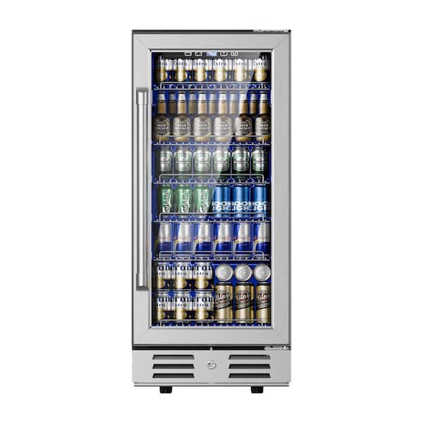 14.8 in. Single Zone 120-Cans Built-in/Freestanding Beverage Cooler in Silver w/ Removable Shelves, Reversible Door