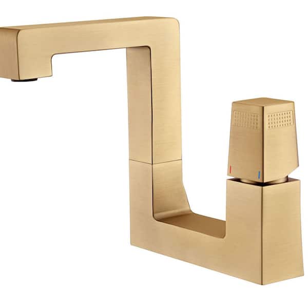 Single Handle Single Hole Bathroom Faucet with 90° Spout Swivel in Brushed Gold