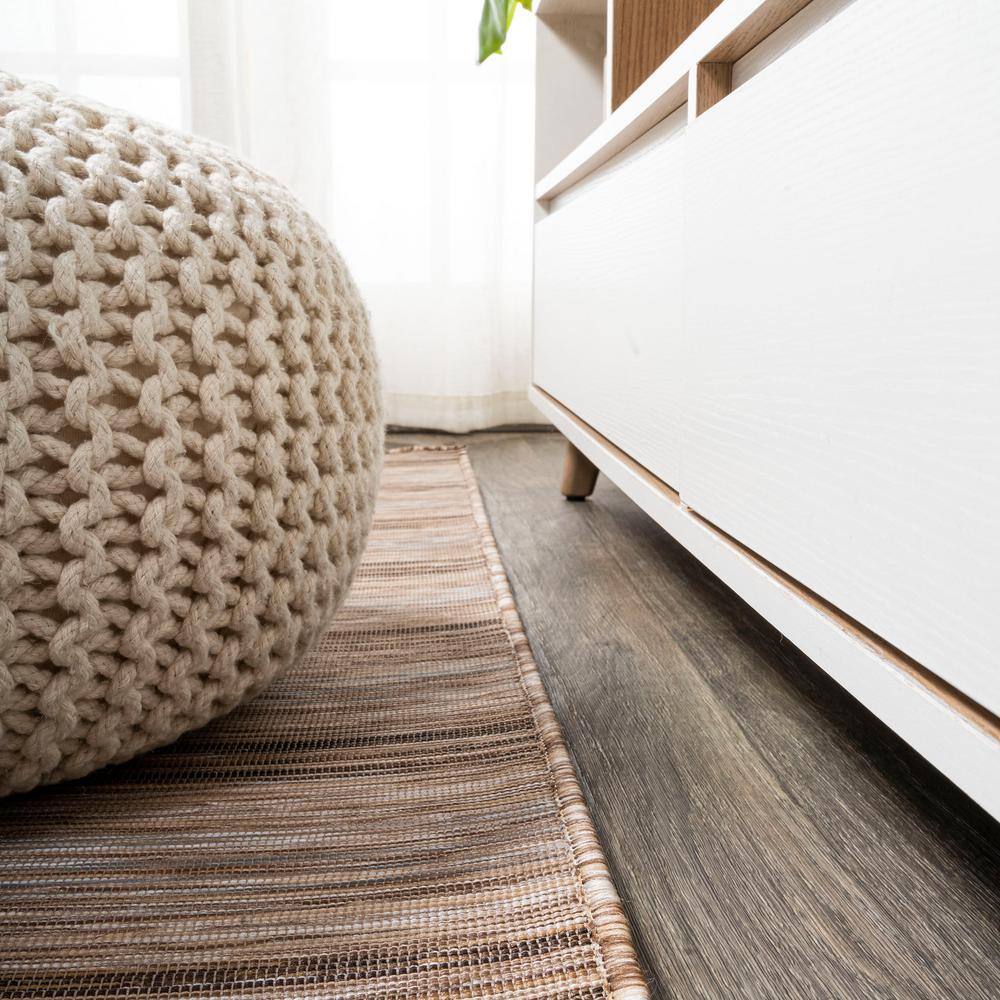Mid-Century Jute-Brown Stripe Flat-Weave 5'x8' Synthetic Rug