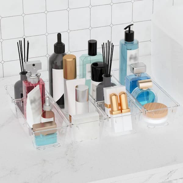 Clear 9 in. x 6.50 in. x 1.8 in. Acrylic Drawer Organizer Set, Stackable Storage Bins Makeup Cosmetics Jewelry Office