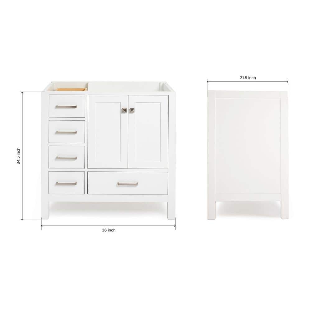 Cambridge 36" White Solid Wood Freestanding Bathroom Vanity Cabinet