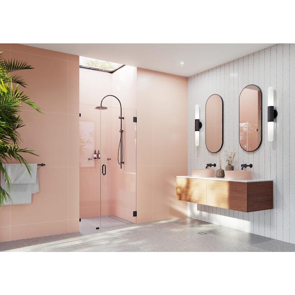 Glass Warehouse Illume 38.25 in. W x 78 in. H Wall Hinged Frameless Shower Door in Matte Black Finish with Clear Glass