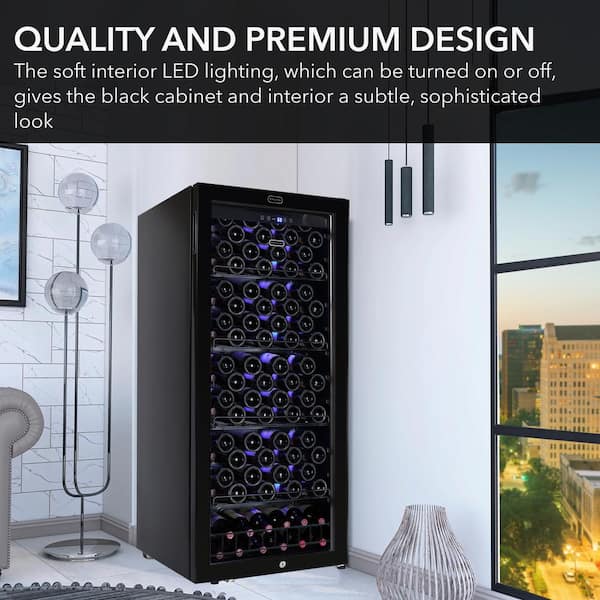 24 in. 124 Bottle Wine Cooler Fridge w/ Lock Freestanding Black LED Display