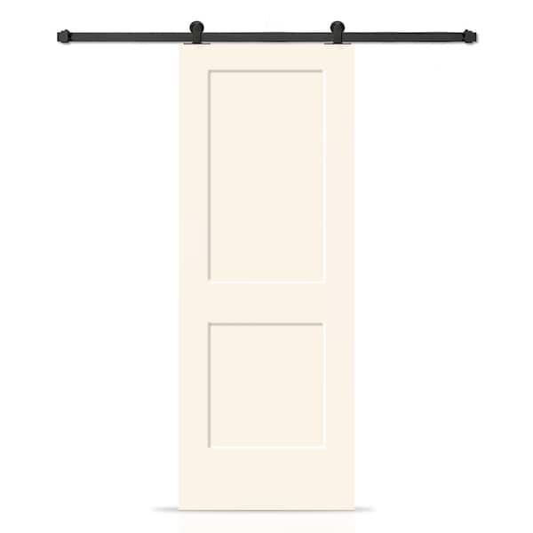 CALHOME 36 in. x 80 in. Beige Painted MDF Solid Core 2-Panel Shaker Interior Sliding Barn Door with Hardware Kit