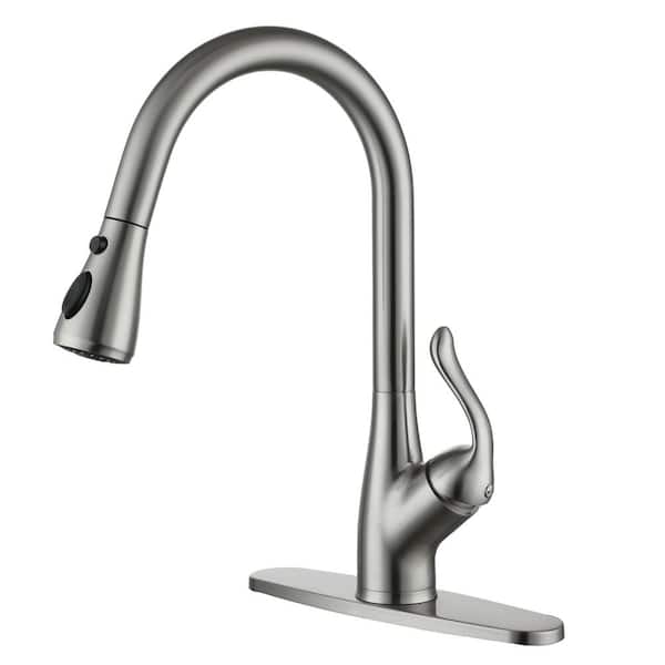 Boyel Living 3-Spray Patterns Single Handle Pull Down Sprayer Kitchen Faucet with Deckplate and Water Supply Hoses in Brushed Nickel