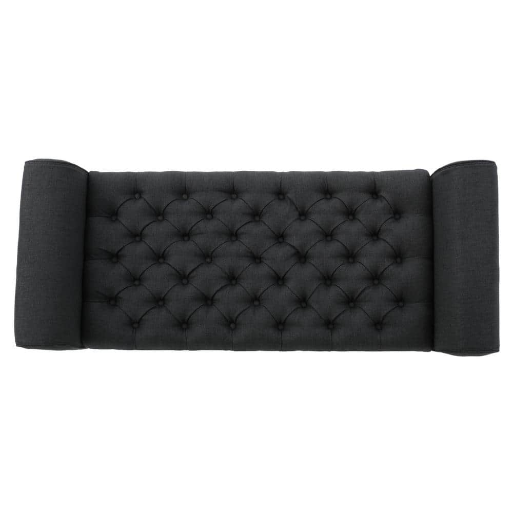 Dark Gray Tufted Fabric Storage Bench with Arms
