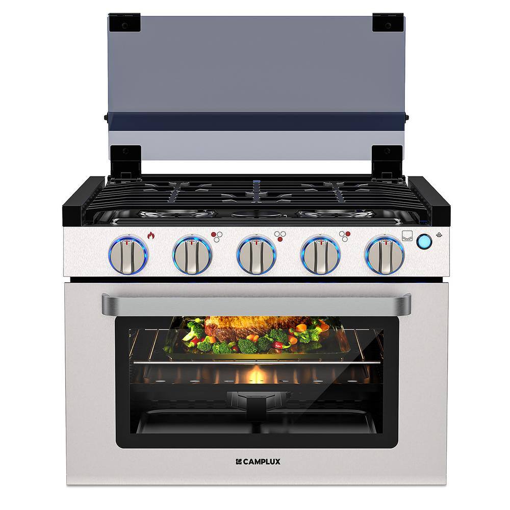 Camplux 18 in. 1.27 cu. ft. RV Gas Range with 4-Burners and Convection Oven in Stainless Steel in Silver