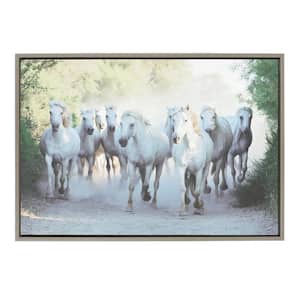 Sylvie Camargue Horses by Laura Evans Framed Canvas Animal Art Print 33 in. x 23 in .