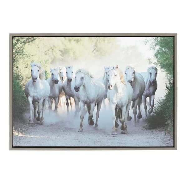 Kate and Laurel Sylvie Camargue Horses by Laura Evans Framed Canvas Animal Art Print 33 in. x 23 in.