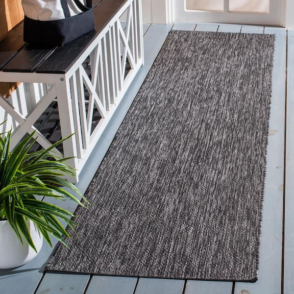 Courtyard Black/Gray 2 ft. x 8 ft. Dotted Diamond Indoor/Outdoor Runner Rug