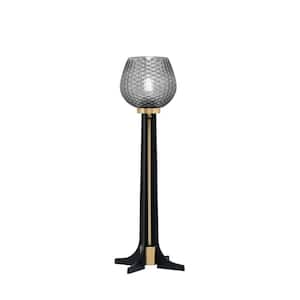 Delgado 22.25 in. Matte Black & New Age Brass Accent Lamp Smoke Textured Glass Shade