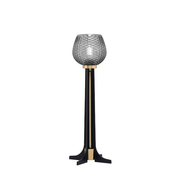 Unbranded Delgado 22.25 in. Matte Black & New Age Brass Accent Lamp Smoke Textured Glass Shade