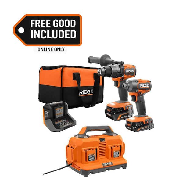 18V Brushless Cordless 2-Tool Combo Kit w/ (2) Batteries, Charger, Bag, & FREE 6-Port Charger