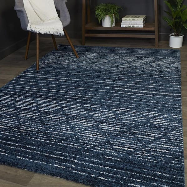 Madera Navy Blue 9 ft. x 12 ft. Stripe Area Rug