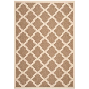 Courtyard Brown/Bone 7 ft. x 10 ft. Geometric Indoor/Outdoor Patio  Area Rug