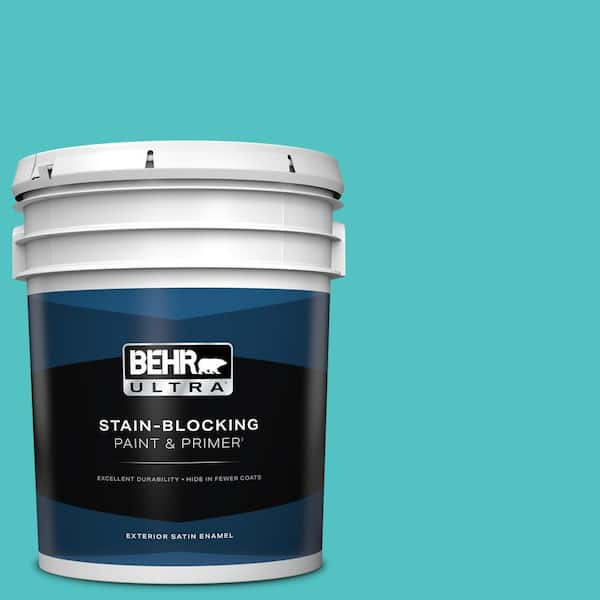 BEHR ULTRA 5 gal. #500B-4 Gem Turquoise Satin Enamel Exterior Paint & Primer