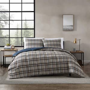 Rugged Plaid 2-Piece Beige Brown Microsuede Twin Duvet Cover Set