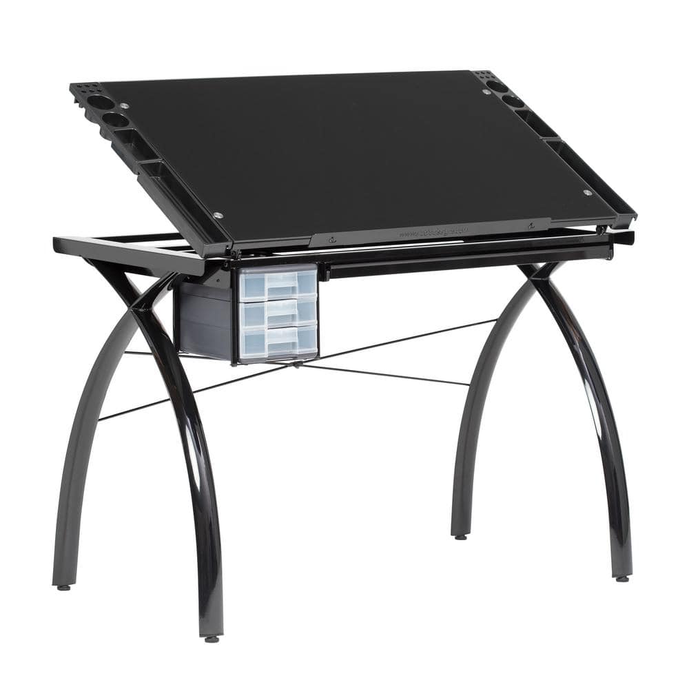  Studio Designs Folding Modern Glass Top Adjustable Drafting Table  Craft Table Drawing Desk Hobby Table Writing Desk Studio Desk, 35.25 W x  23.75 D, Silver / Blue Glass : Home 
