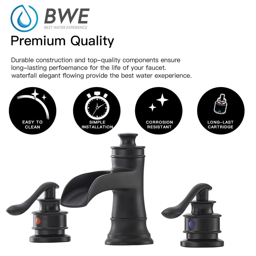Matte Black 8-Inch Widespread Waterfall Bathroom Faucet