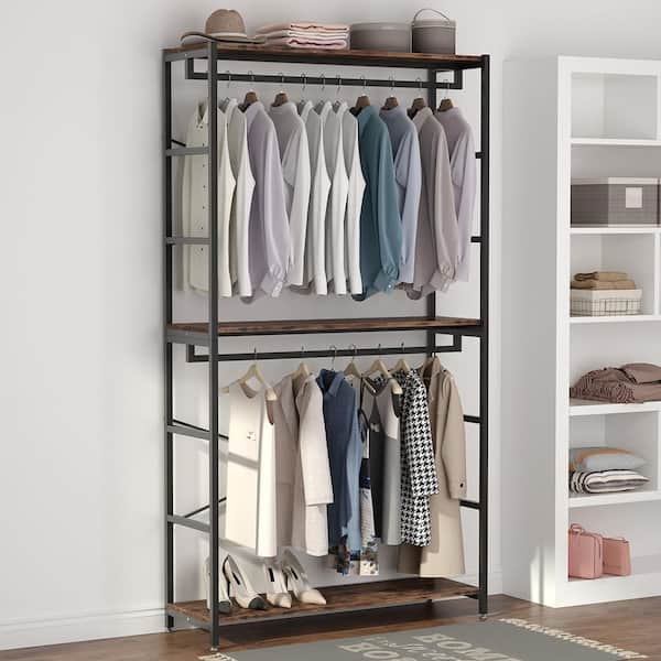 Tribesigns Free Standing Closet Organizer, Clothes Garment Racks with Storage Shelves and Double Hanging Rod,Heavy Duty Metal Wardrobe Closet Storage