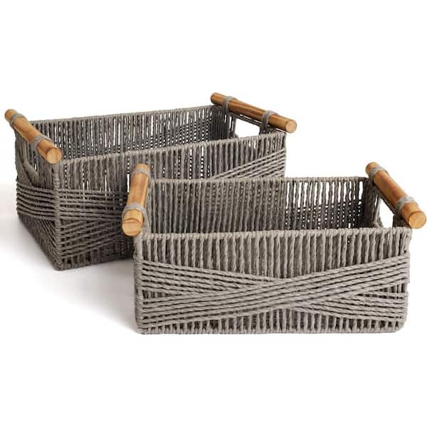 Unbranded Gray 14.5 in. x 6.5 in. Paper Decorative Basket Set of 2