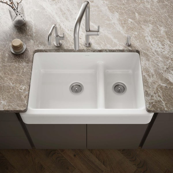 Whitehaven 36 in. Farmhouse/Apron-Front Double Bowl White Cast Iron Kitchen Sink Only