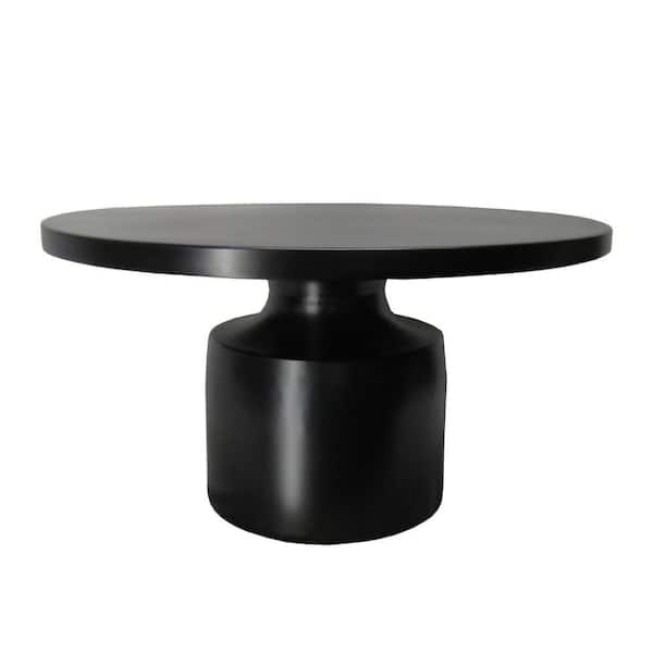 THE URBAN PORT Zoe 30.5 in. Black Round Metal Coffee Table with Pedestal Base