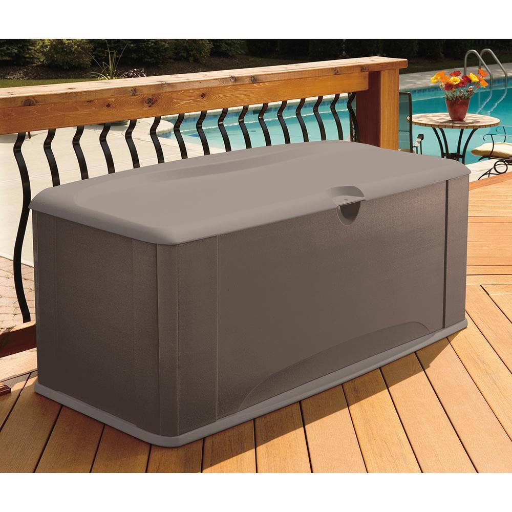 Extra-Large Gray and Brown Lockable Plastic Deck Box with Seat