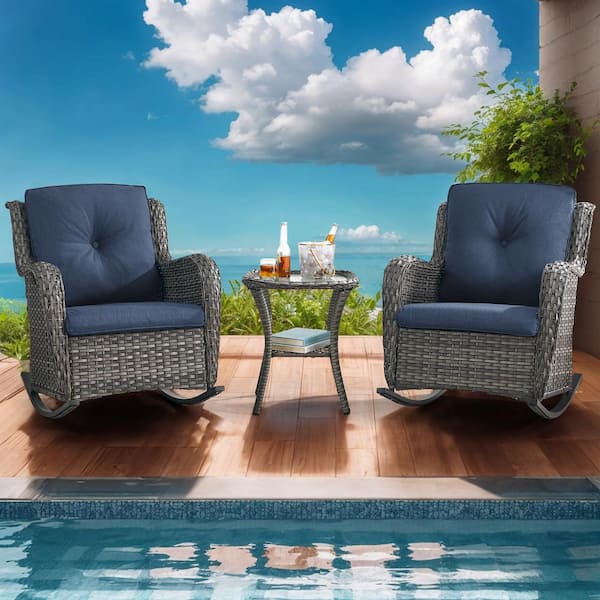 Pocassy Outdoor Gray Wicker Outdoor Rocking Chair with Pocassy Outdoor Gray Wicker Outdoor Rocking Chair with