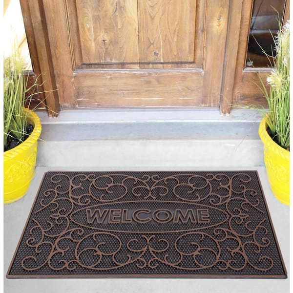 Ottomanson Easy Clean, Waterproof Non-Slip Boot Tray and Doormat Bundle  Indoor/Outdoor Rubber Doormat, 18 x 28, Gray 