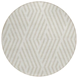 Chantille ACN550 Ivory 8 ft. x 8 ft. Round Machine Washable Indoor/Outdoor Geometric Area Rug