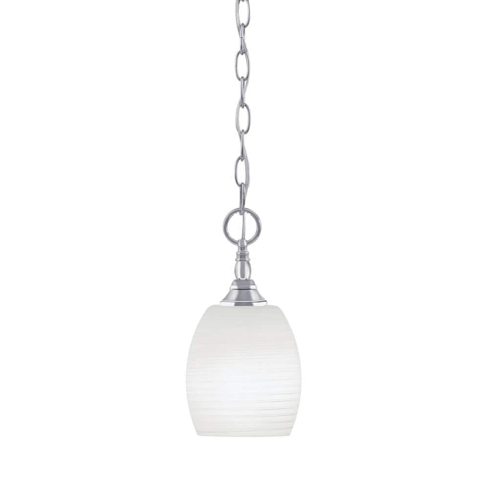 Elva 100-Watt 1-Light Chrome Shaded Pendant Light with 5 in. White Linen Gl