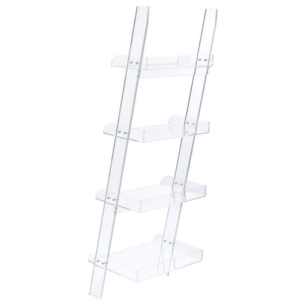 Modern White Acrylic 72'' Ladder Bookcase with 4 Shelves
