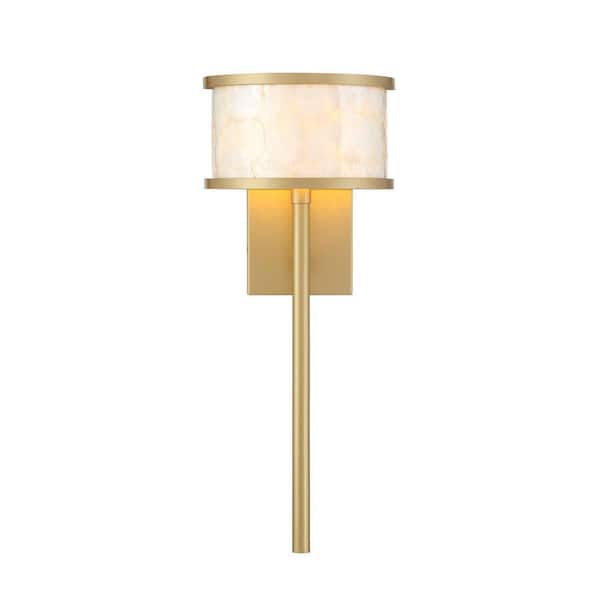 Savoy House Breegan Jane Mariquita 8 in. W x 20 in. H 1-Light Spun Gold Dimmable Wall Sconce with Natural Shell Shade