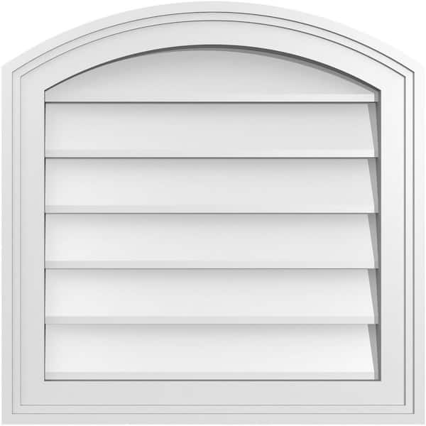 Ekena Millwork 20" x 20" Arch Top Surface Mount PVC Gable Vent: Functional with Brickmould Frame