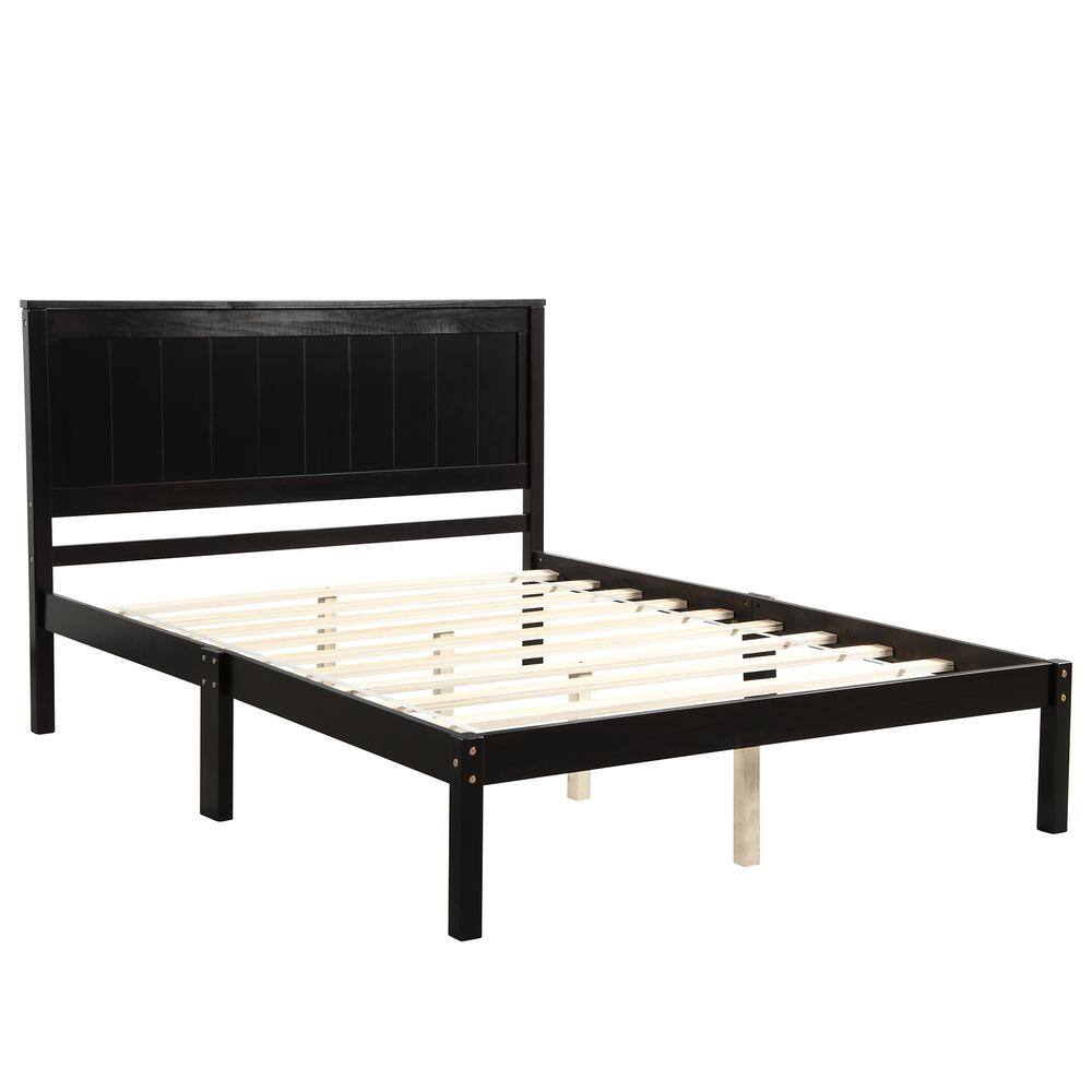 Espresso Full Wood Platform Bed With Headboard Wood Slat AJ535853EET ...