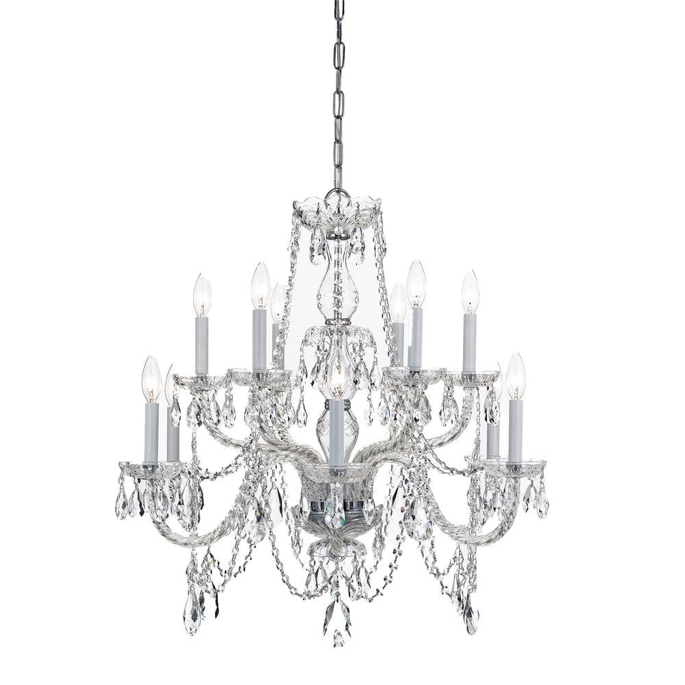 Elegant Polished Chrome 12-Light Chandelier with Italian Crystal