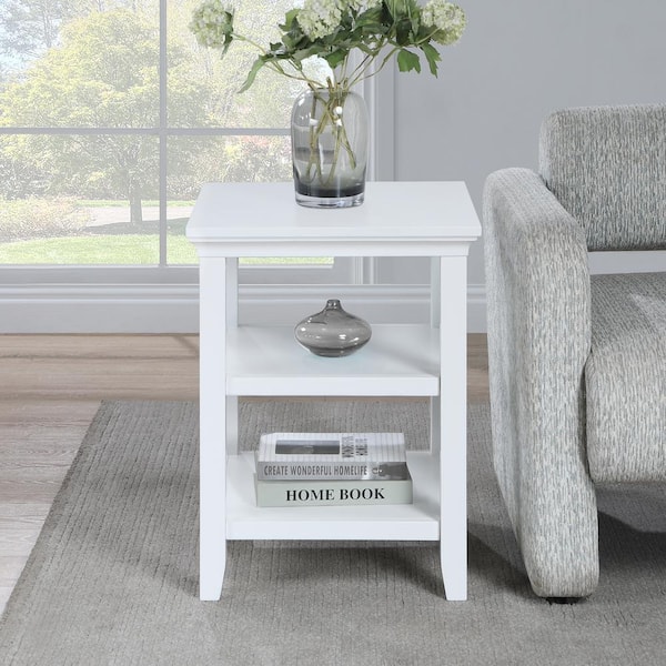 Convenience Concepts Tribeca 18 in. White Square Rubber Wood End Table with Shelves