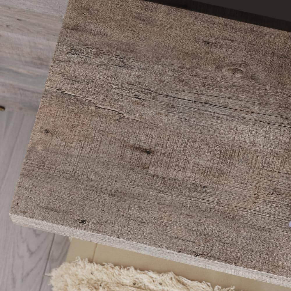 Weathered Wood Entertainment Wall with Floating Shelf and LED Lights