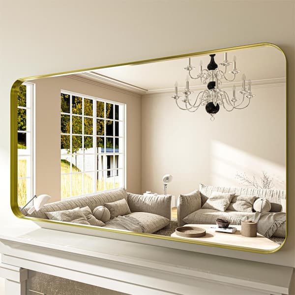ORGANNICE 55 in. W x 30 in. H Modern Gold Aluminum Framed Rounded Wall Mount Mirror