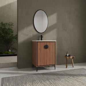 24 in. W Freestanding Single Sink Brown Bath Vanity with White Ceramic Top