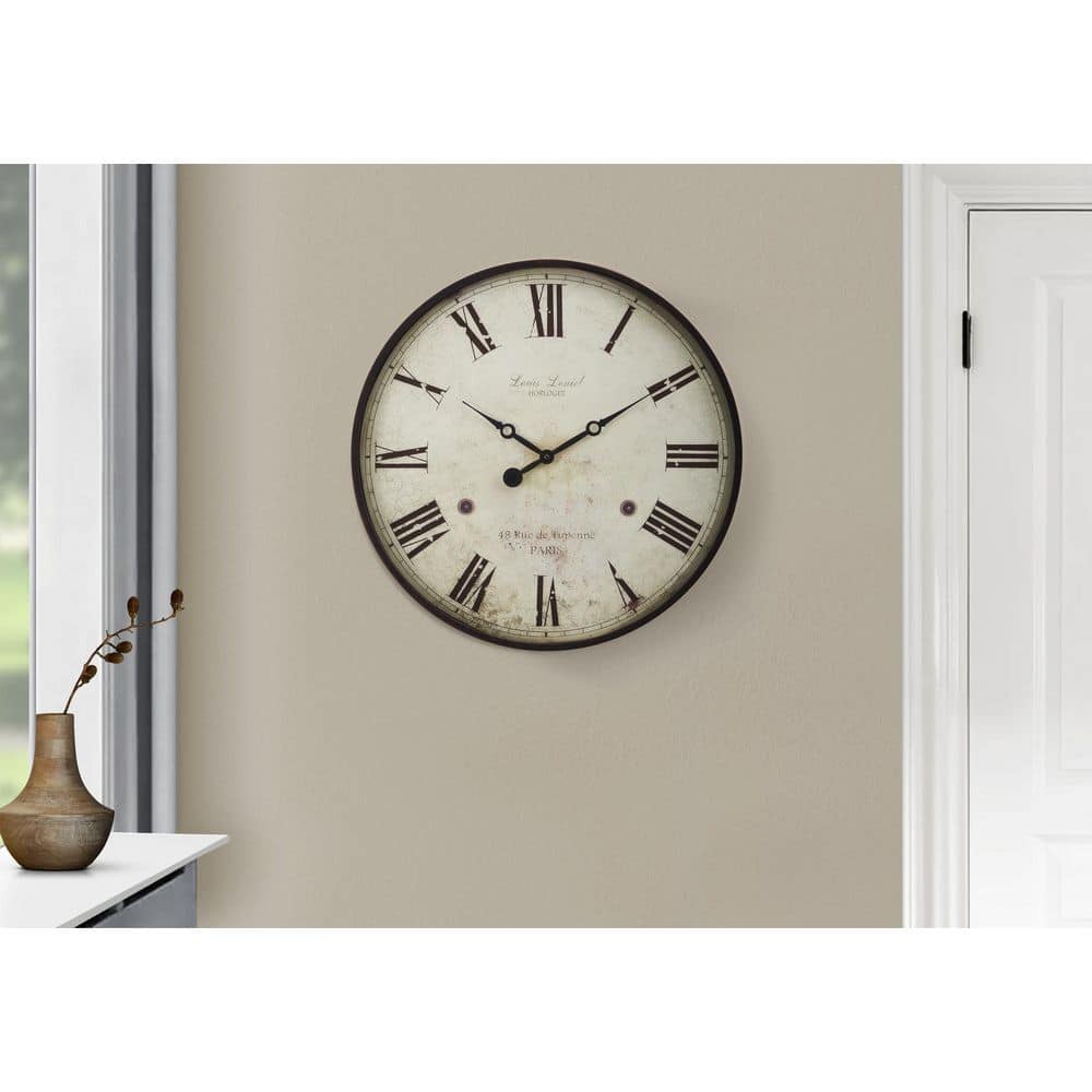 20 in. W x 1.75 in. D Round Antique Brown Decorative Non-ticking Wall ...