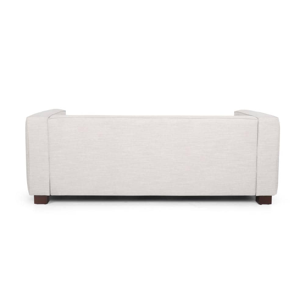Beige and Dark Walnut Fabric Loveseat with Square Arms