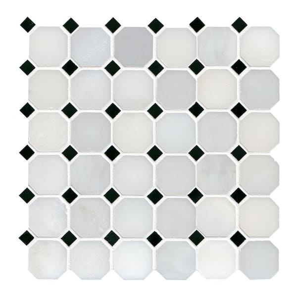 Greecian White Riptide Octagon 12 in. x 12 in. x 0.38 in. Polished Marble Mesh-Mounted Mosaic Tile (1 sq. ft./Each)