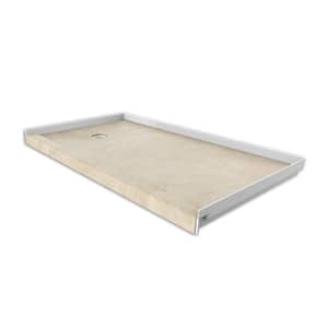 30 in. x 60 in. Single Threshold Shower Base with Left Hand Drain in Creme Travertine