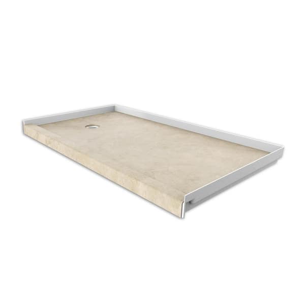 FlexStone 30 in. x 60 in. Single Threshold Shower Base with Left Hand Drain in Creme Travertine