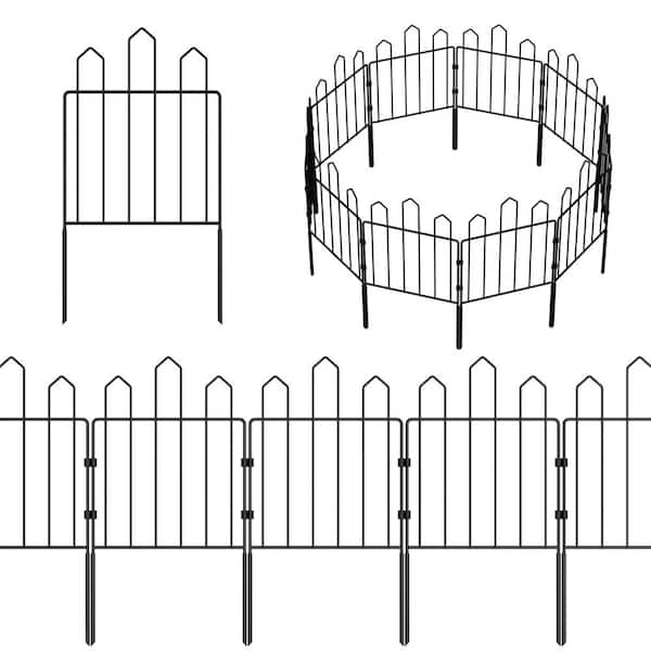 Oumilen 10 ft. L x 23.6 in. H Rustproof Black Metal Garden Fence Animal ...