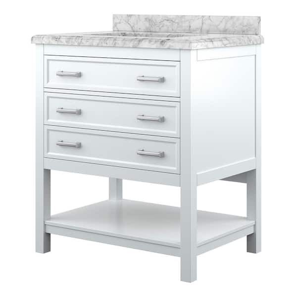 Home Decorators Collection Everett 31 in. W x 22 in. D x 36 in. H Single  Sink Freestanding Bath Vanity in White with Carrara Marble Top EEWVT3122D -  The Home Depot