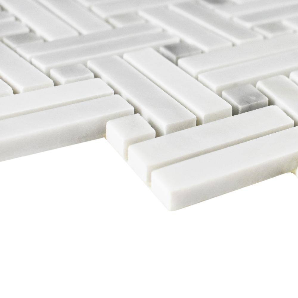 Polished White Marble Basketweave Mosaic Tile Sheet
