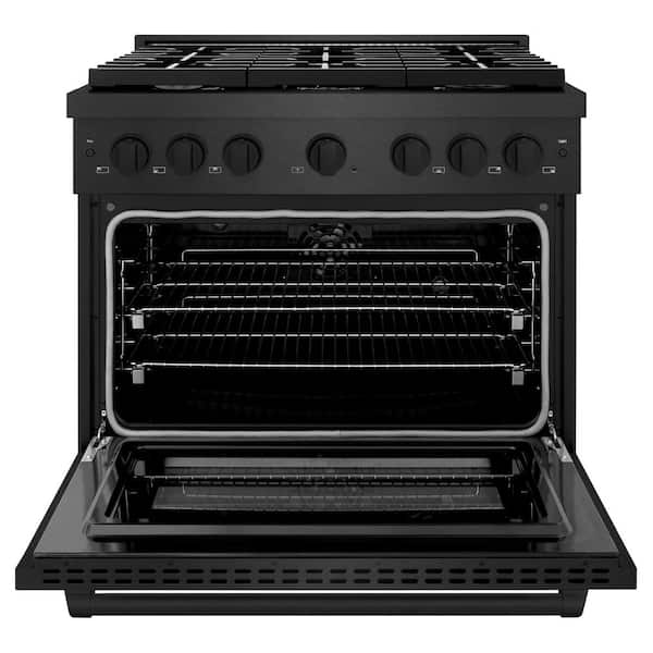 36 in. 5.2 cu. ft. Paramount Dual Fuel Range with 6 Burner Gas Cooktop and Electric Convection Oven in Black Satin